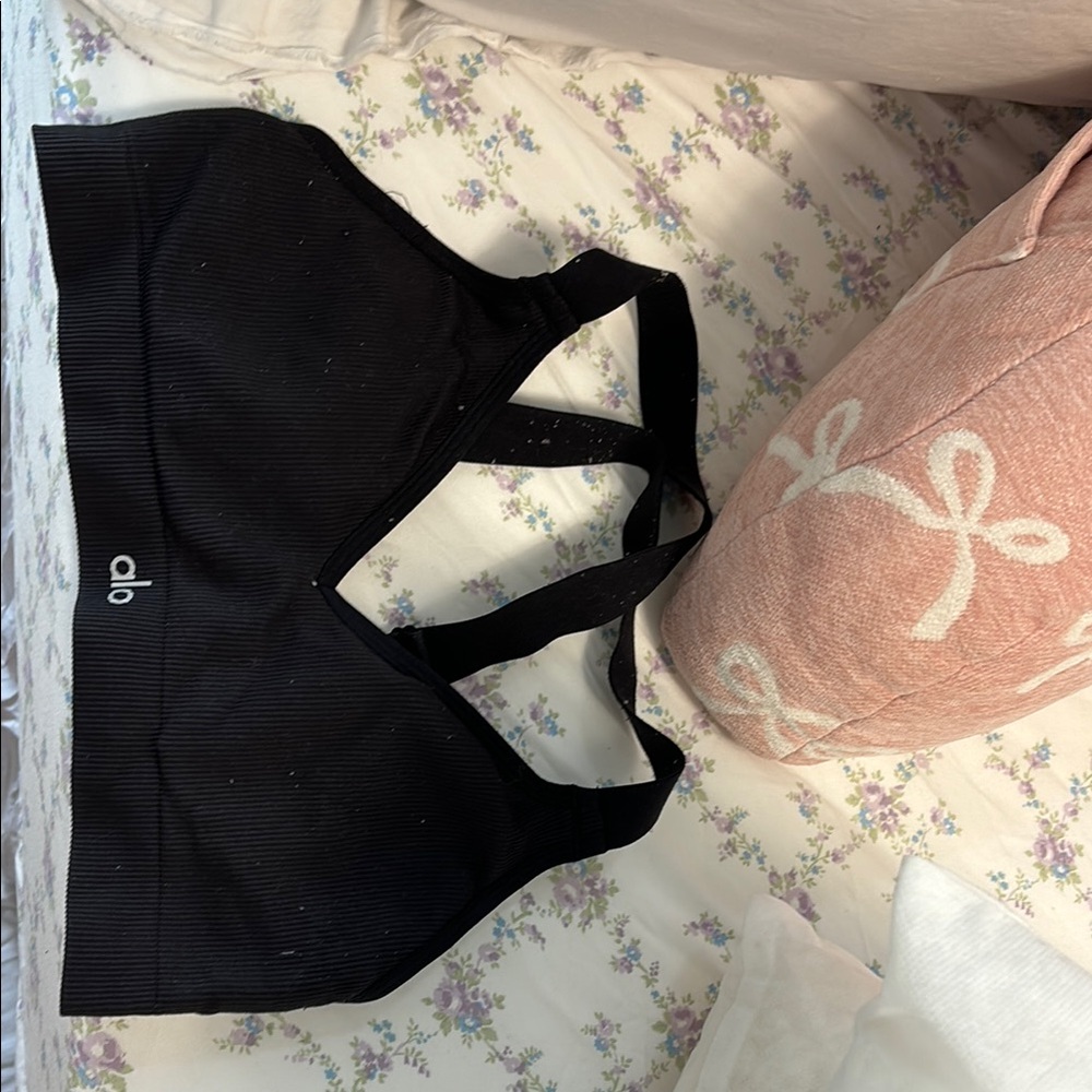 ALO Yoga Black Ribbed Sports Bra